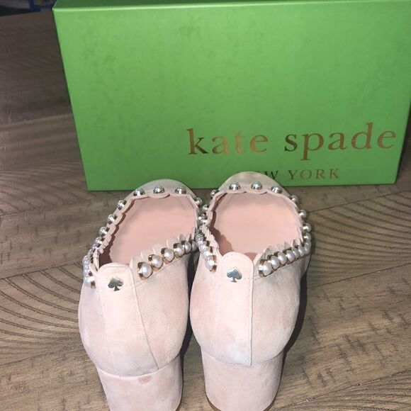 Kate Spade ♠️ Maeve Pearl 2” Solid Heel Pumps in Fawn colored Soft Suede in Box - Picture 7 of 17